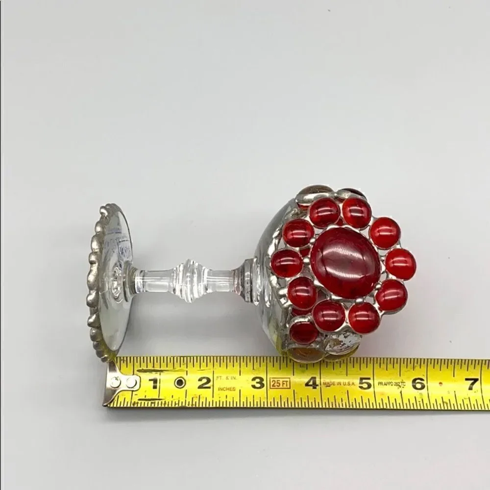 May Nadav Mosaic Art Glass Pedestal Votive Holder Decorative Bowl Red Clear